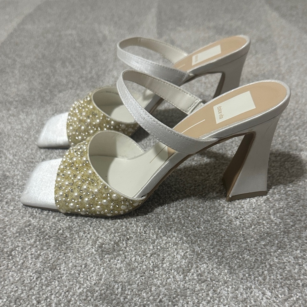 Dolce Vita Pearl Embellished White and Gold Heels - Picture 2 of 5